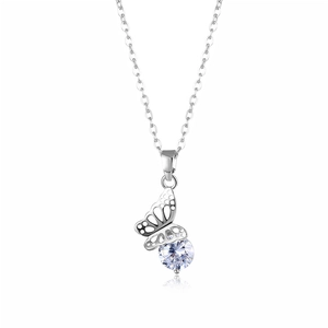 Elegant silver butterfly necklace with hollow wings and a sparkling zircon pendant