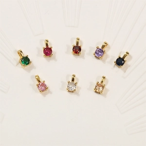 18K gold-plated copper round cubic zirconia charms in multiple colors for DIY necklaces