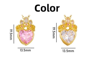 Detail view of pink and white heart crown pendants with dimensions 19.5mm x 13.5mm