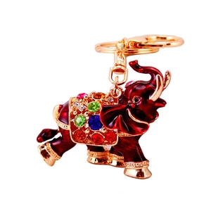 Creative crystal elephant keychain with red enamel and colorful rhinestones for bags