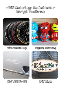 Waterproof permanent paint marker showing color restoration on tires and plastic models