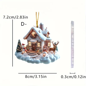 Detailed view of Christmas cloud house acrylic pendant showing 8cm width and 0.3cm thickness