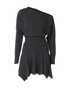 Women's chic striped off-shoulder long sleeve top and asymmetric mini skirt set