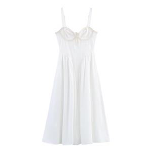 Elegant White Camisole Maxi Dress With Braided Trim High Waist Square Neck Sleeveless Polyester Sweet Summer Long Gown