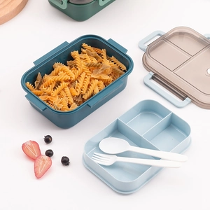 Dual-layer bento box set with compartments, utensils and leak-proof lid for meal prep
