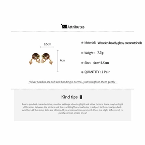 Détails de boucles d'oreilles ethniques en perles de bois et coco avec dimensions