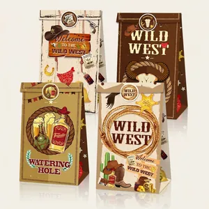 Sachets cadeaux kraft style western avec motifs cowboy et étoile de shérif vintage