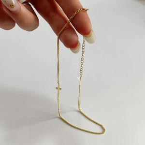 Minimalist 925 sterling silver gold plated choker necklace with cross pendant and extender