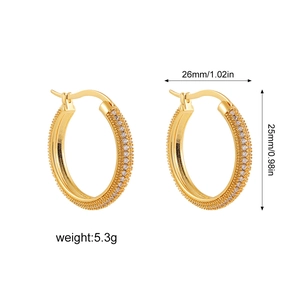 Detailed size chart for 18K gold hoop earrings with cubic zirconia, 26mm x 25mm