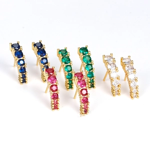 Colorful gemstone curved stud earrings in gold-plated s925 silver for women