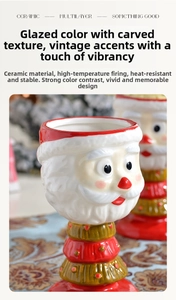 Detail of Santa Claus embossed ceramic mug with heat-resistant glaze and vintage textures