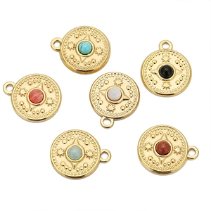 Bohemian compass pendant in 18K gold plated stainless steel with assorted natural stones