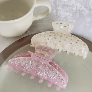 Lot de pinces à cheveux en acétate avec strass brillants rose et blanc pour cheveux épais