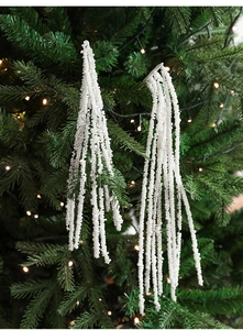 White pearl bead stems for Christmas tree decoration with elegant glitter finish