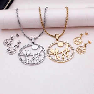 Titanium steel bird pendant necklace and earrings set in gold and silver finish