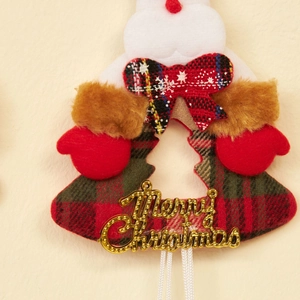 Christmas tree shaped ornament with red green plaid fabric and Merry Christmas sign