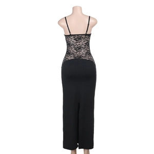 Detail of the back showing intricate floral lace patchwork and elegant backless design