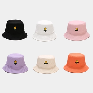 Pastel bucket hats with floral embroidery in six colors for summer sun protection
