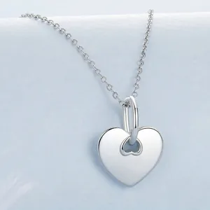 Minimalist S925 sterling silver heart pendant necklace with polished finish and O-chain