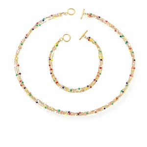 Titanium Steel Jewelry Set For Women Men Colorful Beads Layering Necklace Bracelet Fashion Jewelry With Toggle Clasp