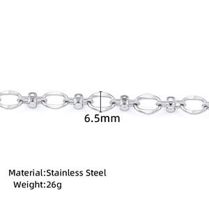 Macro view of 6.5mm stainless steel oval bead chain showing detailed metal links