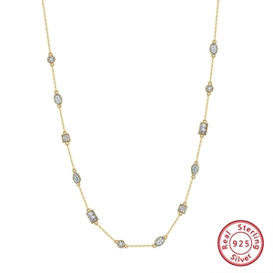Sparkling S925 sterling silver choker necklace with multi-shape cubic zirconia stones