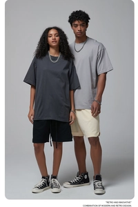 Detail of high-quality oversized cotton t-shirt fabric and premium loose-fit casual cut