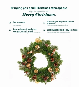 Detail of 40cm Christmas wreath with pine cones, golden bells and cinnamon sticks