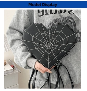 Gothic heart shaped spider web messenger bag sweet and cool multifunctional leather black backpack
