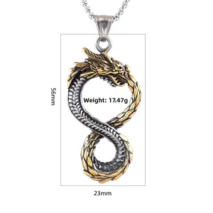 Detailed view of Viking dragon pendant with size measurements 56mm by 23mm and weight