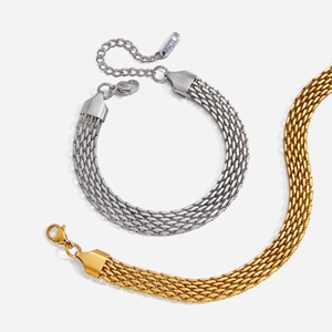 French Vintage Mesh Woven Bracelet 18K Gold Plated Stainless Steel Waterproof Flat Chain Niche Jewelry For Women