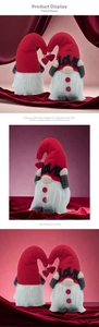 Close-up of Valentine's gnome plush with LOVE sign and glowing lights for holiday decor