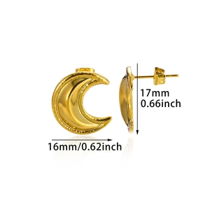 Detailed view of gold moon studs with hammer texture and 17mm size measurements