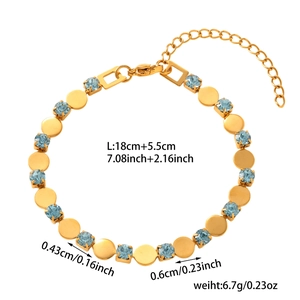 Detailed size specifications for gold emerald green stone bracelet with dimensions