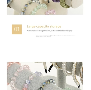 Detail view of large gray velvet T-bar organizer for headbands, bracelets and watches