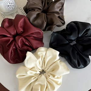 Chouchou Surdimensionné En Cuir PU Attache Cheveux Rétro Français Élégant Élastique Pour Femmes