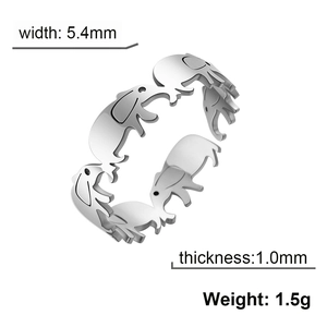 18k gold plated stainless steel open ring featuring a hollow elephant pattern design