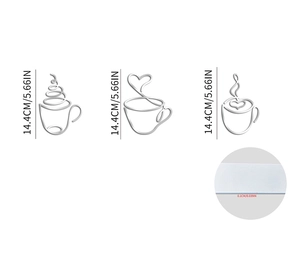 Detail view of 1mm thick acrylic coffee cup wall stickers with dimensions 14.4cm silver