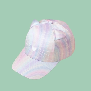 Kids Baseball Cap Tie Dye Cat Ears Iridescent Heart Embroidery Sun Hat For Toddler Girls Boys Polyester Adjustable
