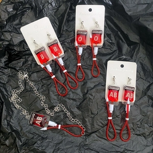Harajuku blood bag jewelry set with necklace and earrings in B, O, AB blood types