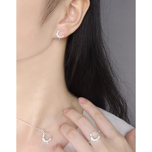 S925 sterling silver moon zircon jewelry set including necklace earrings and ring