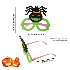 Halloween neon spider glasses with glow-in-the-dark temples for party decoration