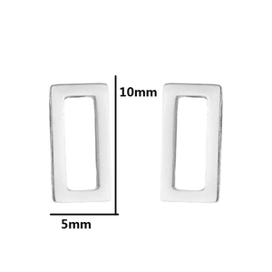 Minimalist silver rectangular stud earrings with hollow geometric design 10mm x 5mm
