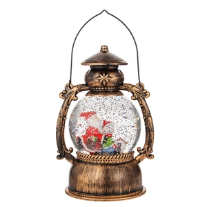 Retro bronze Christmas music box lantern with Santa Claus and sparkling glitter