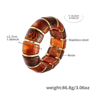 Detailed technical diagram of wide resin leopard cuff with sizing and material specs