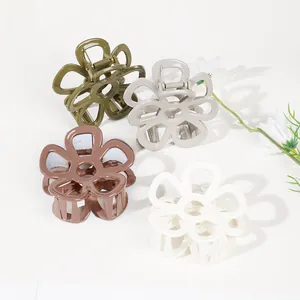 Set of four flower hair claws in olive green, grey, mocha, and ivory tones