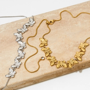 Elegant adjustable stainless steel butterfly necklaces in gold and silver finish