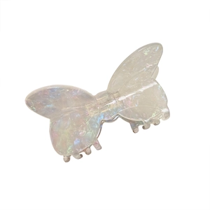 Iridescent white acetate butterfly hair claw clip with pearlescent finish for women