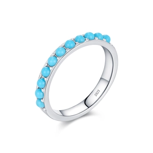 Anello in argento sterling S925 con una fila di perline turchesi vintage dal design retrò