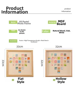 Detailed components of square oil pastel frame with dimensions and color options